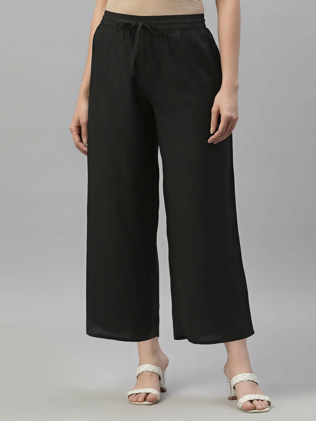 Juniper Women's Black Rayon Straight Solid Pant/Slim Pant | Grocsy