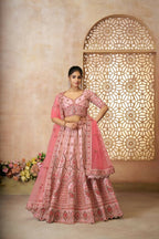 Kesar Fab Pink Silk Embroidered Lehenga | Grocsy