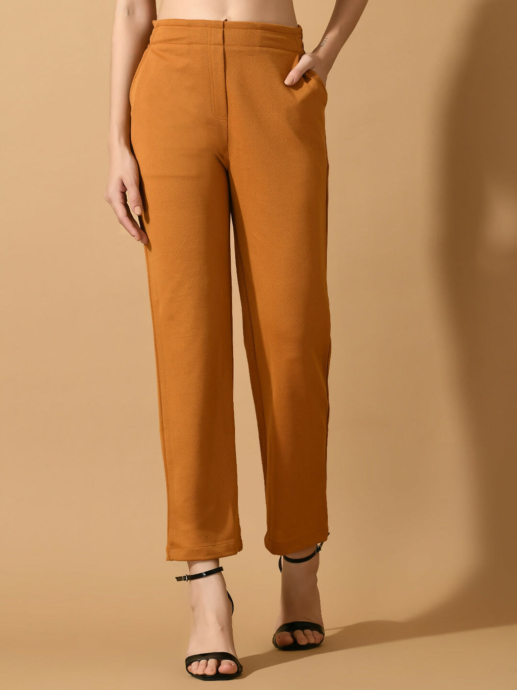 Myshka Women's Mustard Straight Fit Party Trouser | Grocsy