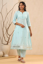 Juniper Women Skyblue Cambric Gotta Work Straight Kurta Sets | Grocsy