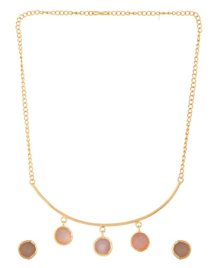 VOJ One Gram Gold-Polished Stone Studded Necklace and Earrings Set | Grocsy