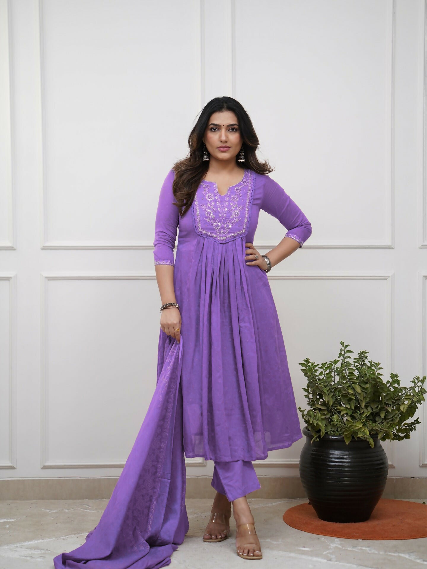 The52 Women's Beautiful Cotton Fabric Embroidery Work Straight Kurta Pant and Dupatta Set | Grocsy