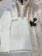 Teeya Creation Women's Elegant White Embroidered Kurta with Pant and Dupatta Set | Grocsy