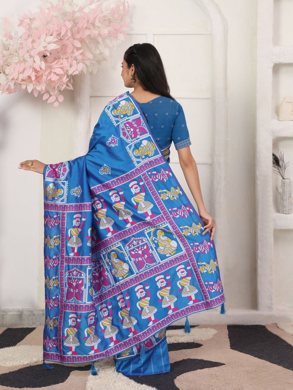 Shree Shyam Fashion Silk Blend Blue Saree | Grocsy