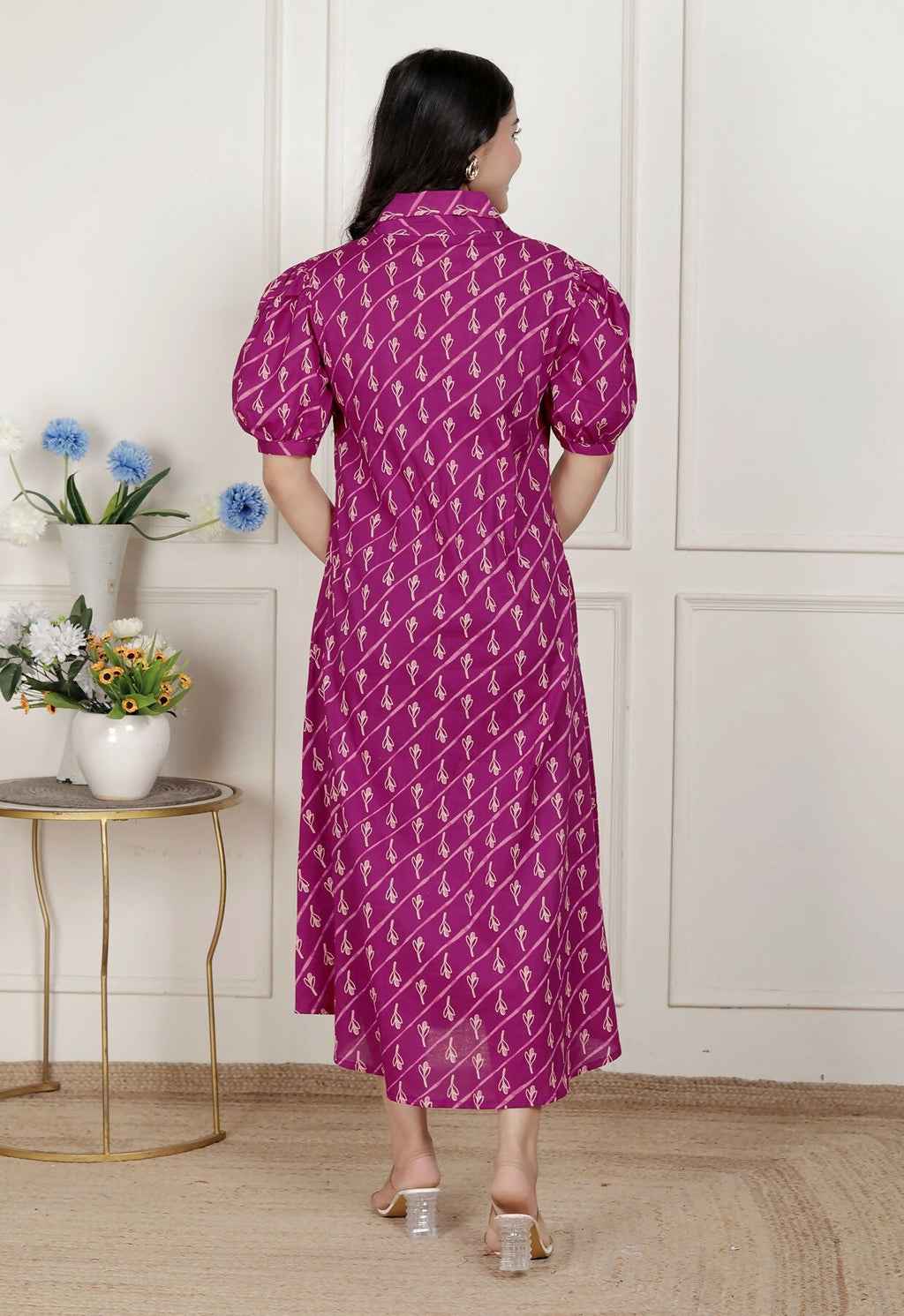 Miravan Womens Magenta Floral Printed Cotton Dress With One Side Pocket | Grocsy