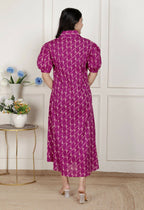 Miravan Womens Magenta Floral Printed Cotton Dress With One Side Pocket | Grocsy