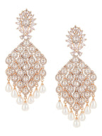 Rose Gold Long Earrings with Pearl Drops- Ruby Raang | Grocsy