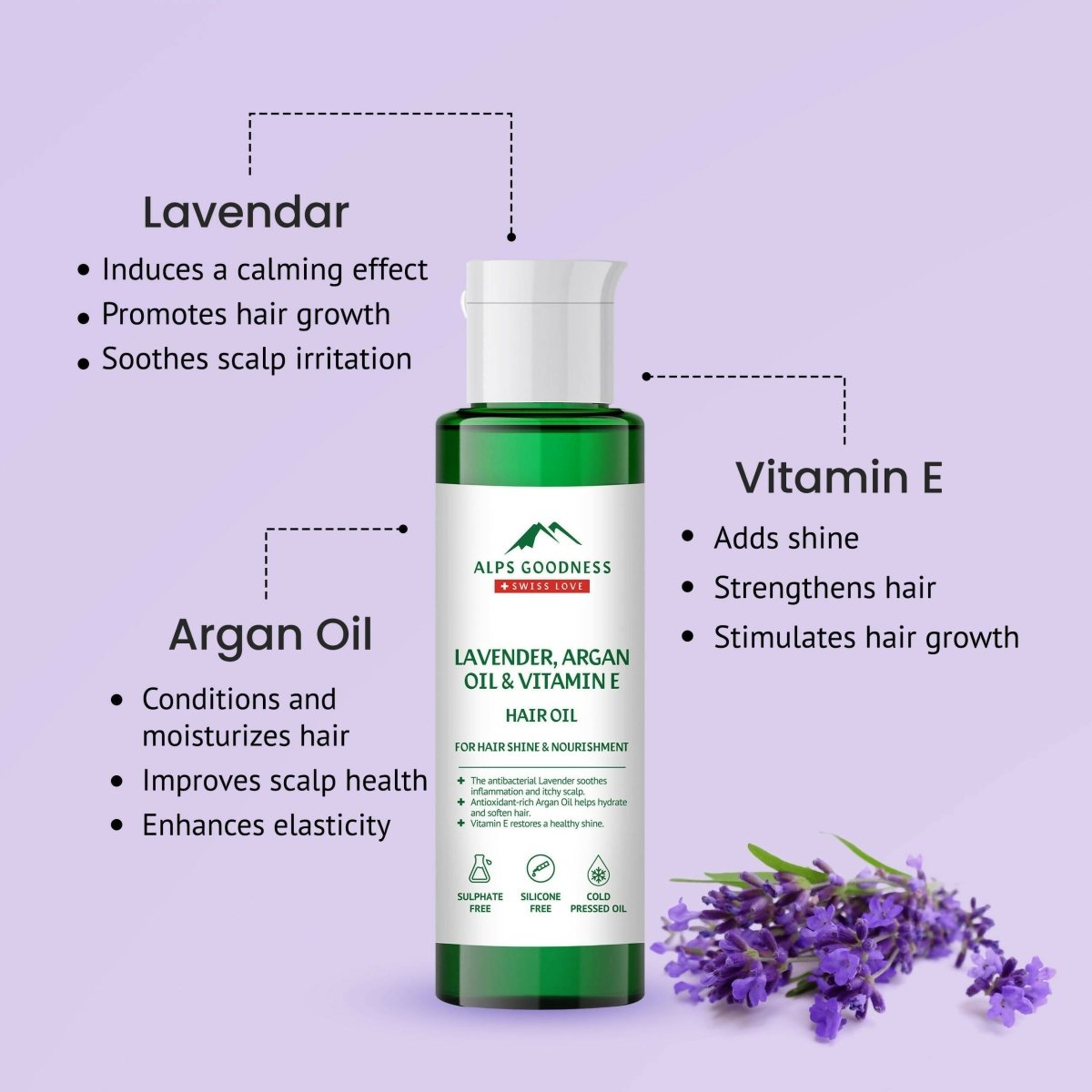 Alps Goodness Lavender, Argan Oil & Vitamin E Hair Oil | Grocsy