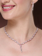 NVR Women's Silver-Plated Pink CZ-Studded Handcrafted Jewellery Set | Grocsy