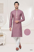 Functional Designer Men's Light Purple Jacquard Kurta With Pant - Rudra | Grocsy