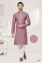 Functional Designer Men's Light Purple Jacquard Kurta With Pant - Rudra | Grocsy