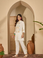 Joban Fashion Women Off-White Roman Silk Embroidered Stitched Kurta Set | Grocsy