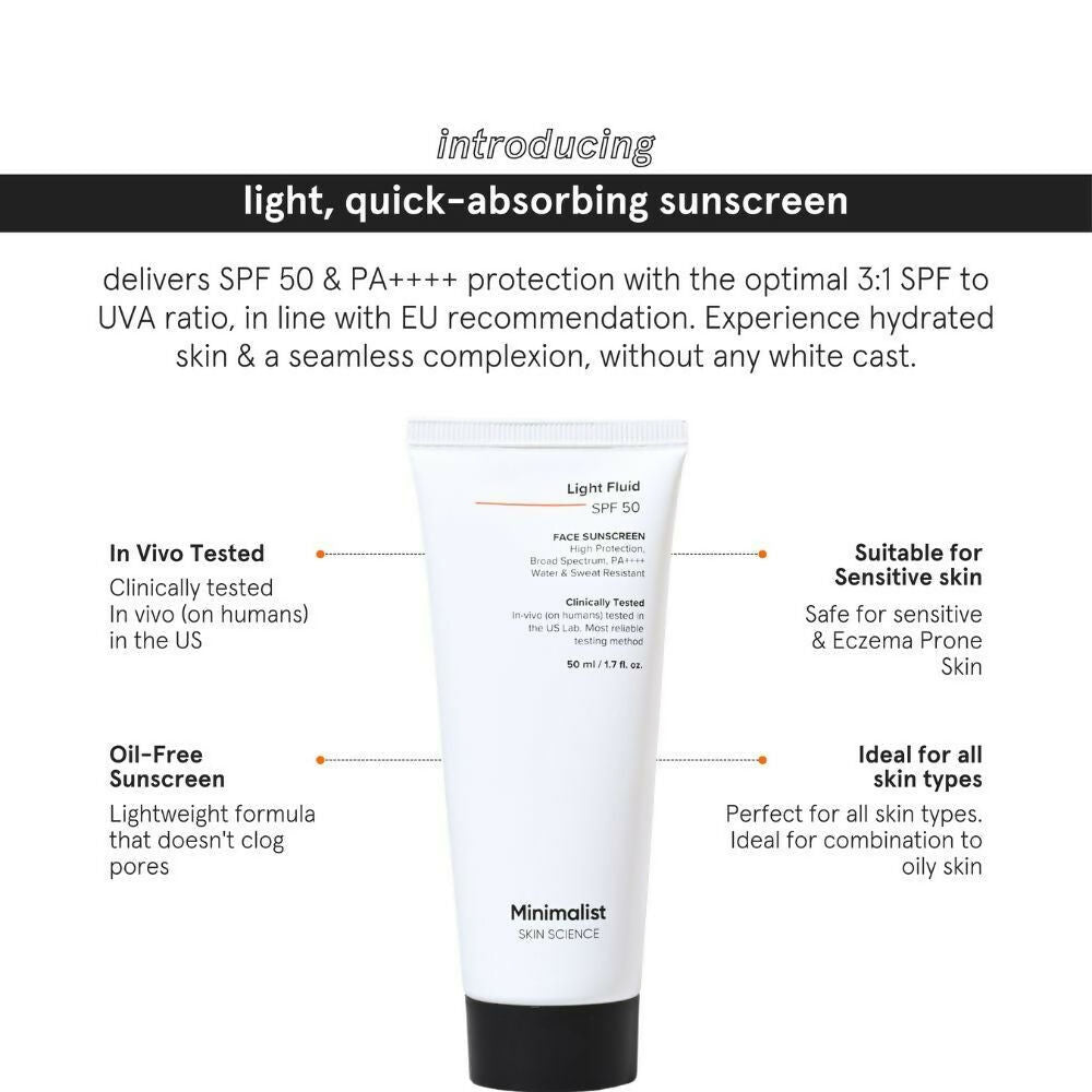 Minimalist Light Fluid Face Sunscreen with SPF 50 PA++++ - Lightweight, Water & Sweat Resistant | Grocsy