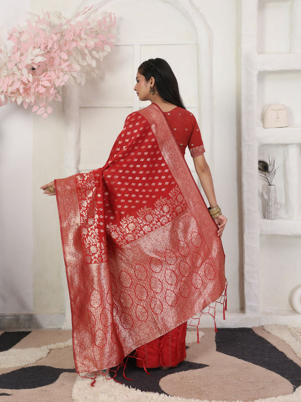 Shree Shyam Fashion Lichi Silk Red Saree | Grocsy