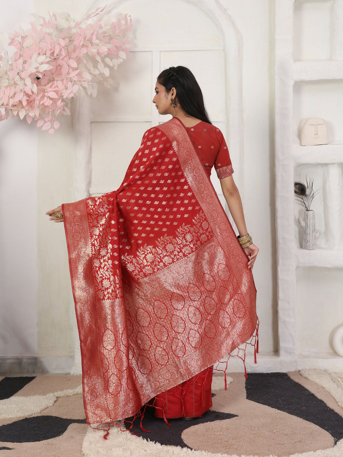 Shree Shyam Fashion Lichi Silk Red Saree | Grocsy