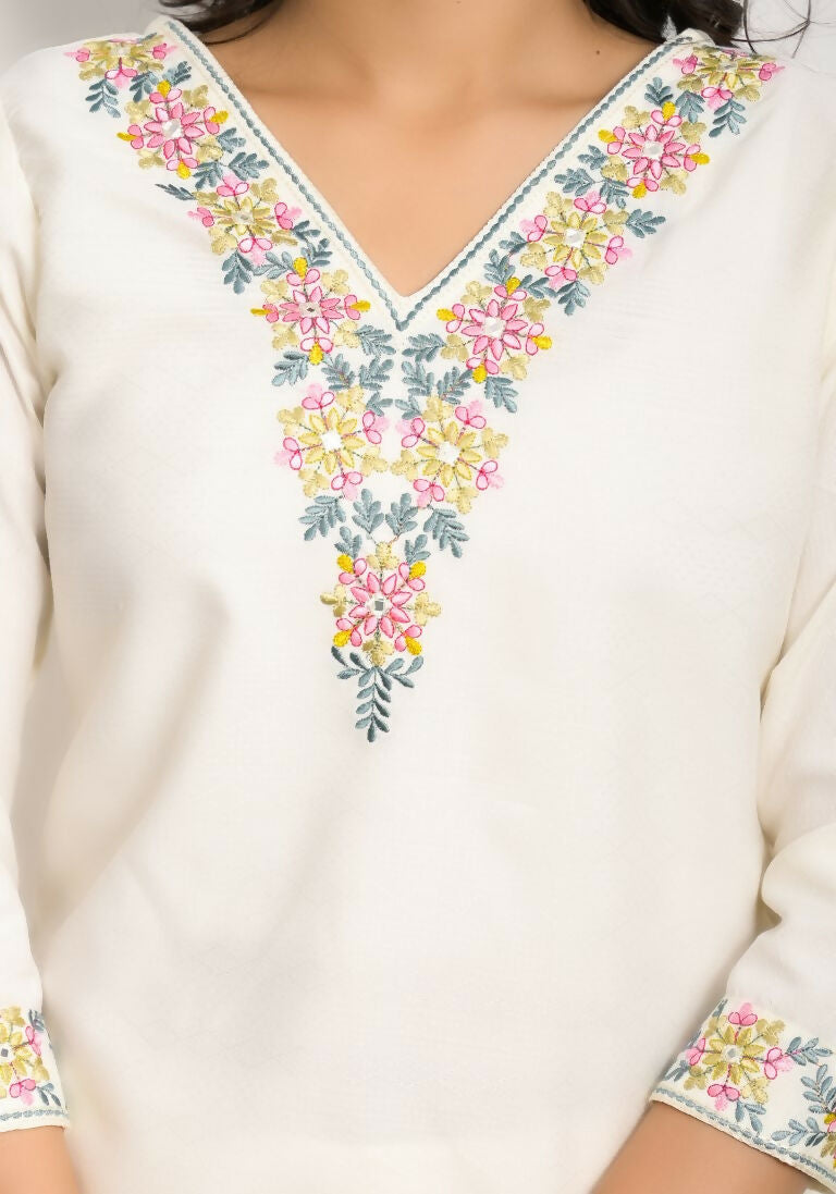 Festive Wear Ethnic White viscose blend Stitched Suit With Dupatta - Tanisha | Grocsy