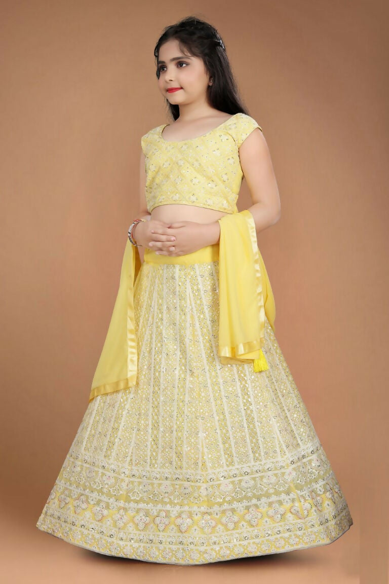 Wedding Designer Yellow Heavy Fox Georgette Kidswear Lehenga - Aaradhna | Grocsy