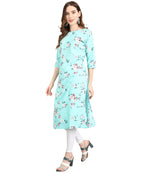 Vamika Sky Blue French Crepe Printed Party Wear/Casual Wear Kurti | Grocsy