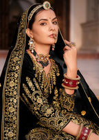 Black Velvet Front & Back Embroidery Wedding Anarkali Suit - Emponline | Grocsy