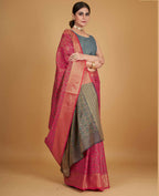 Pink Silk Woven Design Saree With Unstitched Blouse Piece - Akshita | Grocsy