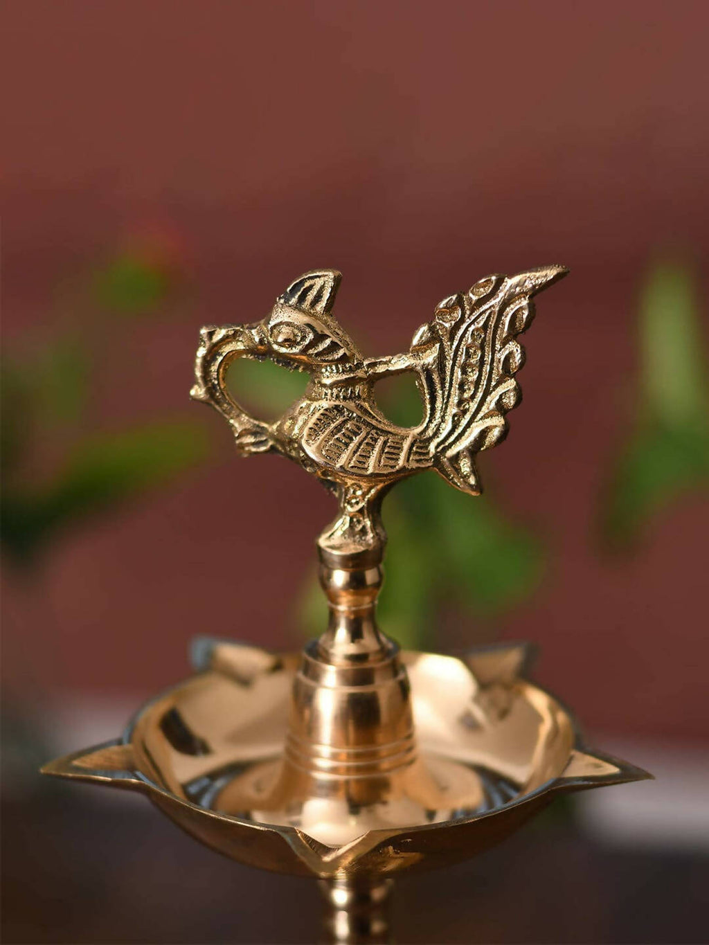 CraftVatika Gold-Toned Brass Peacock Mahabharat Diya | Grocsy