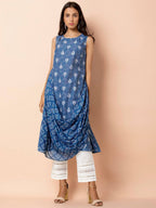 Indya Blue & White Printed A-Line Kurta | Grocsy