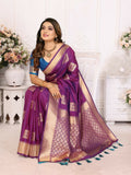 Anaita Purple Soft Silk With Zari Weaving Borders Saree With Blouse | Grocsy