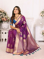 Anaita Purple Soft Silk With Zari Weaving Borders Saree With Blouse | Grocsy