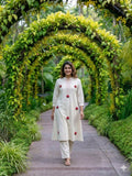 Teeya Creation New Latest Women Off-White & Red Embroidered Cotton A-Line Kurta with Trousers | Grocsy