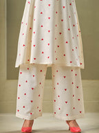 Sangria Off White Geometric Printed Round Neck A-Line Pure Cotton Kurta With Palazzos | Grocsy