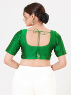 Joban Fashion Green Taffeta Silk Elbow Sleeveless Front Open Blouse | Grocsy