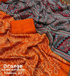 Orange Silk Blend Ajrak Saree with Unstitched Blouse - Hiral Fashion | Grocsy