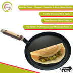 Amicus Pure Iron Tawa for Dosa Roti Chapati Paratha, Flat Iron Dosa Tava with Wooden Handle | Grocsy