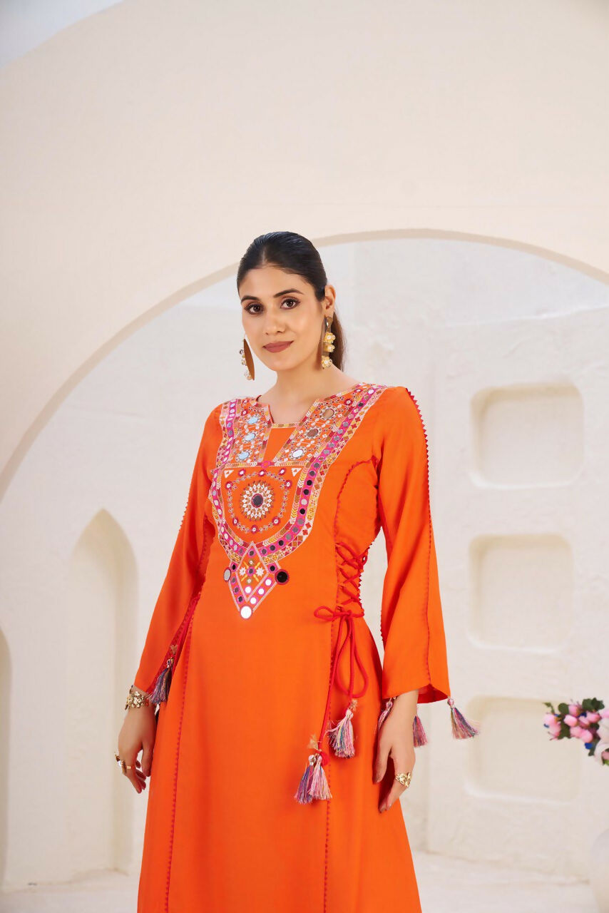 The52 Women's Gorgeous Rayon Fabric Thread Work Straight Kurta Palazzo Set | Grocsy