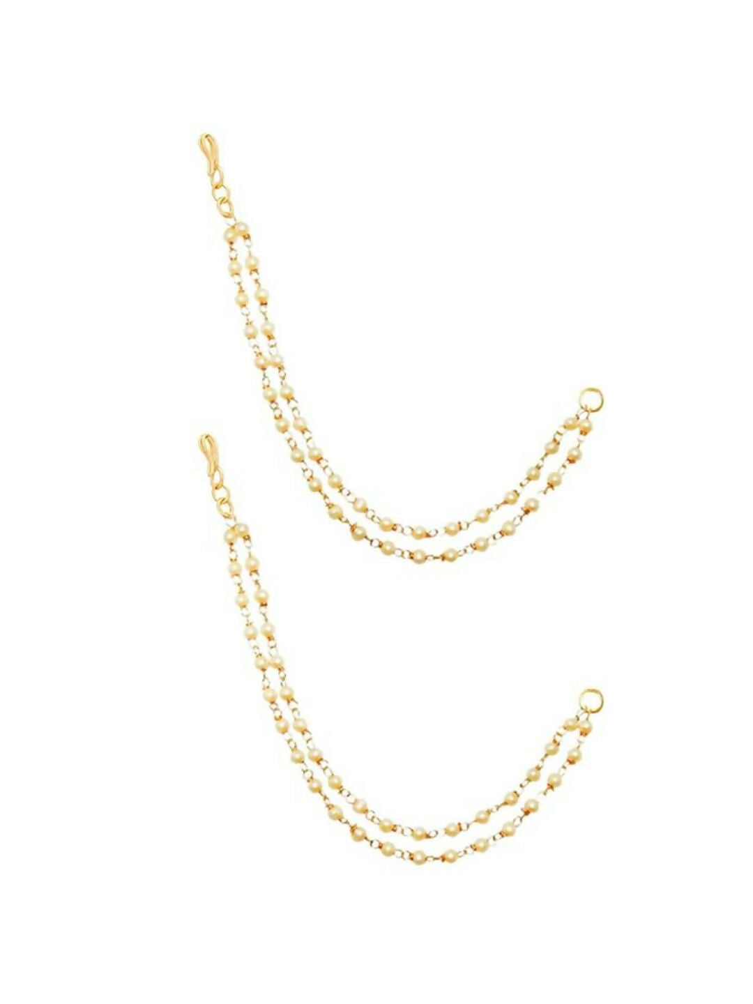 NVR Pearl Studded Classic Gold-Polished 2 Line Ear Chain Ear Cuff | Grocsy