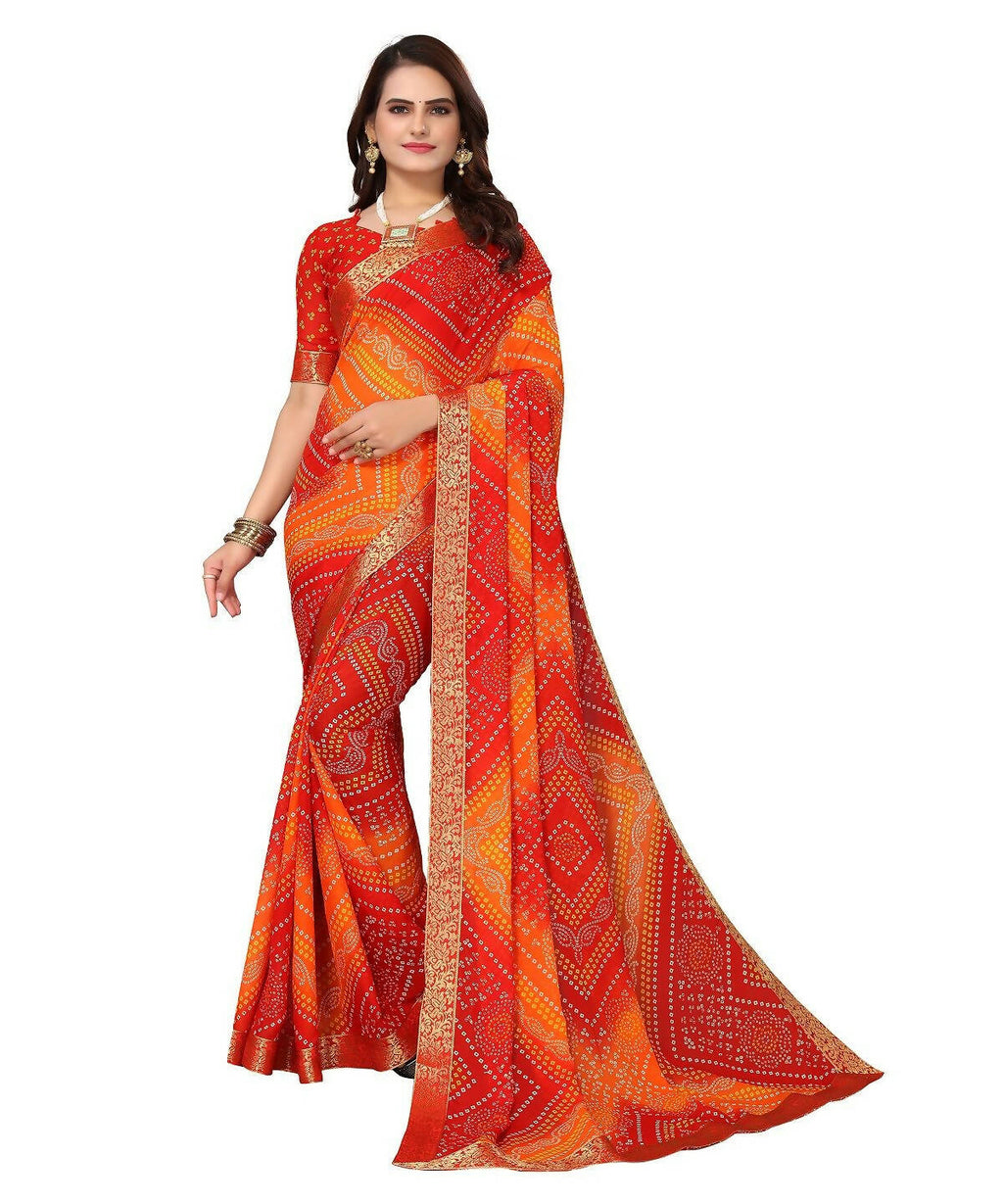 Vamika Red Georgette Printed With Lace Saree (VERA RED) | Grocsy