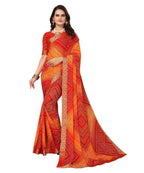 Vamika Red Georgette Printed With Lace Saree (VERA RED) | Grocsy