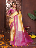 Aastha Fashion Cream Tissue Silk Woven Saree | Grocsy