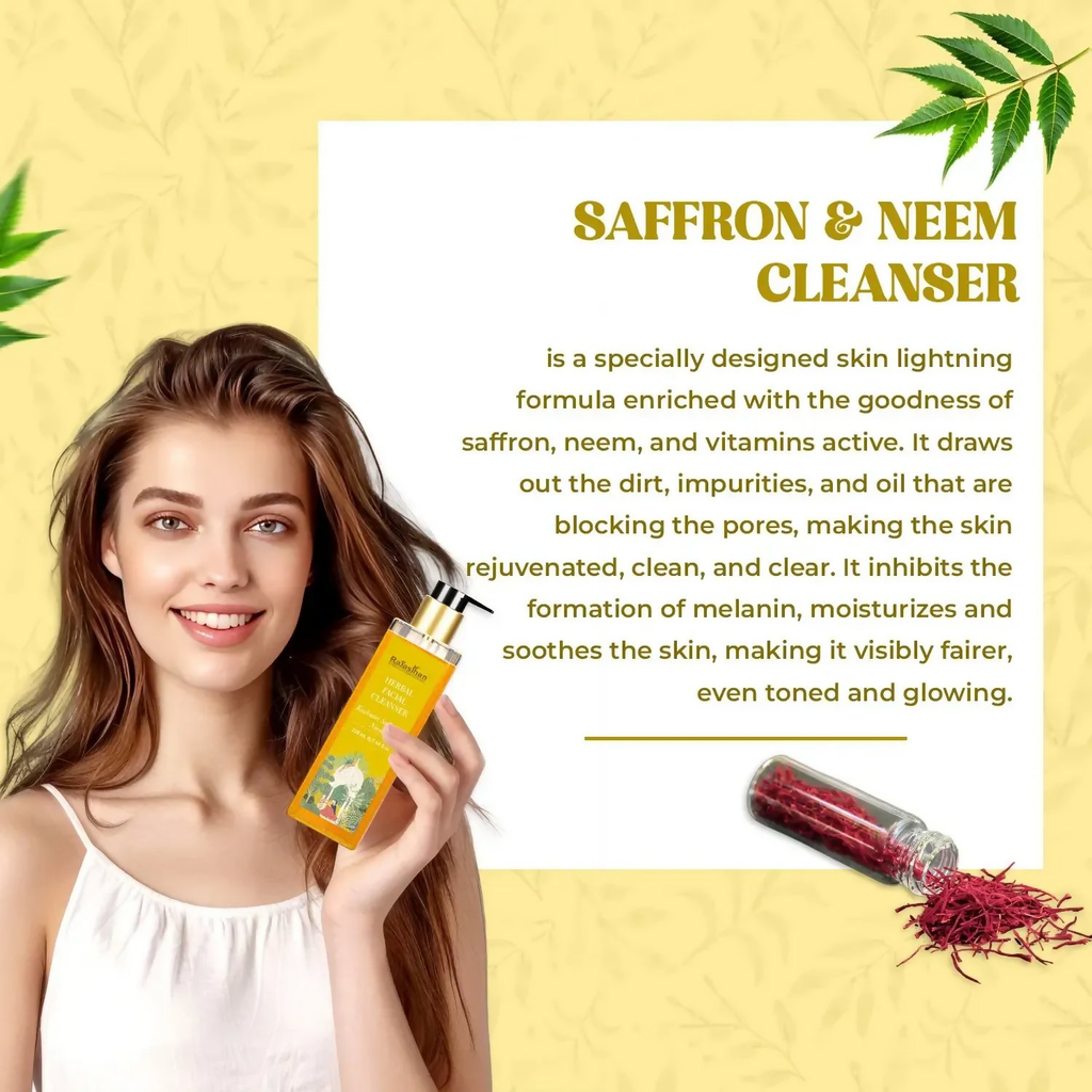 Rajasthan Herbals Herbal Facial Cleanser with Kashmiri Saffron & Neem | Grocsy