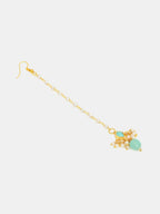 Ruby Raang Traditional Green Drop Maang Tikka And Earrings | Grocsy