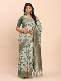 Shree Shyam Fashion Linen Cotton Green Saree | Grocsy