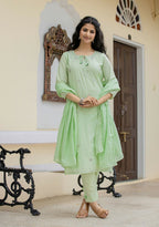 Kaajh Women's Green Mirror Embellished Cotton Suit Set | Grocsy