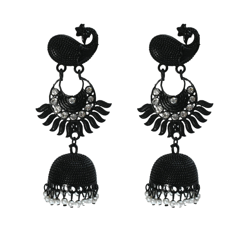 Mominos Fashion Johar Kamal Black Color Peacock Earrings Jhumka