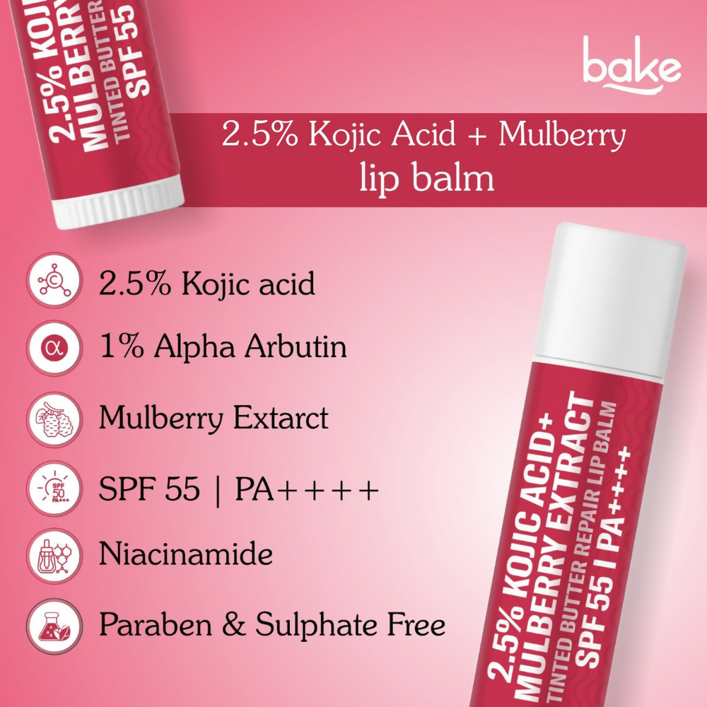 Bake 2.5% Kojic Acid Mulberry Extract Tinted Butter Brightening Lip Balm SPF 55 PA++++ | Grocsy