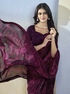 Wine Georgette Designer Printed Ready to Wear Saree - Samyana | Grocsy