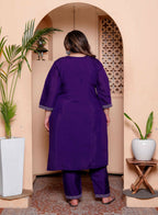 Miravan Women's Plus Size Purple Muslin Straight kurta and palazzo with dupatta Suit set | Grocsy