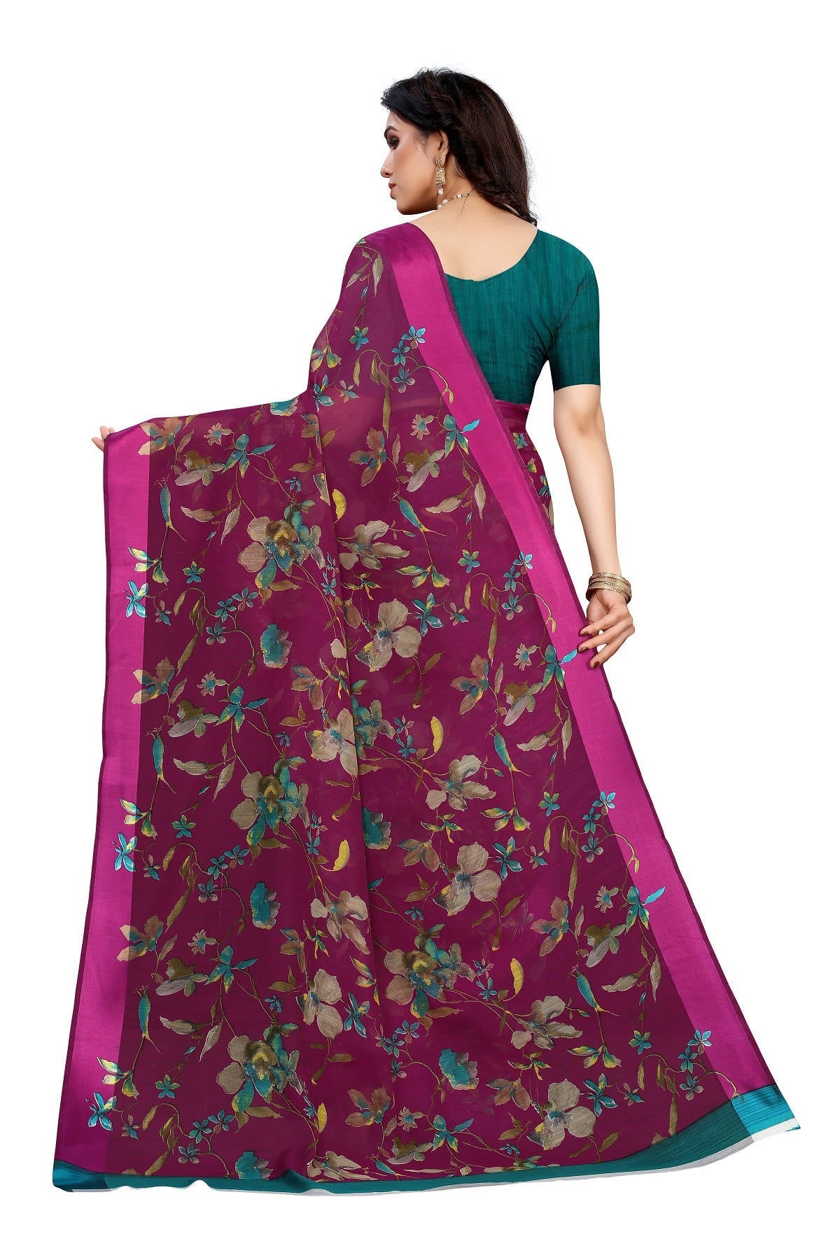 Vamika Purple Linen Satin Patta Saree (MANSI PURPLE) | Grocsy