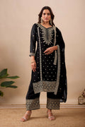 Joban Fashion Black Kurta Set Velvet Embroidery Sequence Work | Grocsy