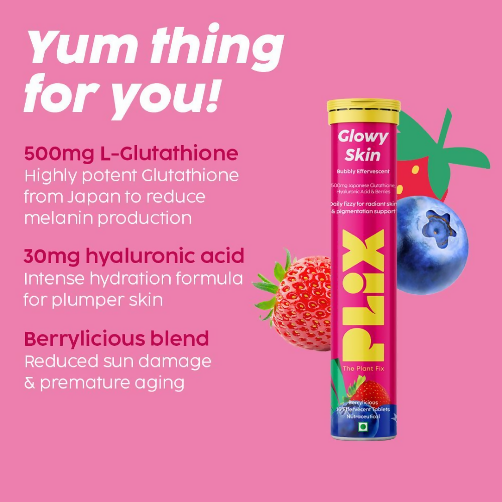 PLIX The Plant Fix Glutathione Skin Glow 15 Effervescent Tablets And Guava Serum | Grocsy