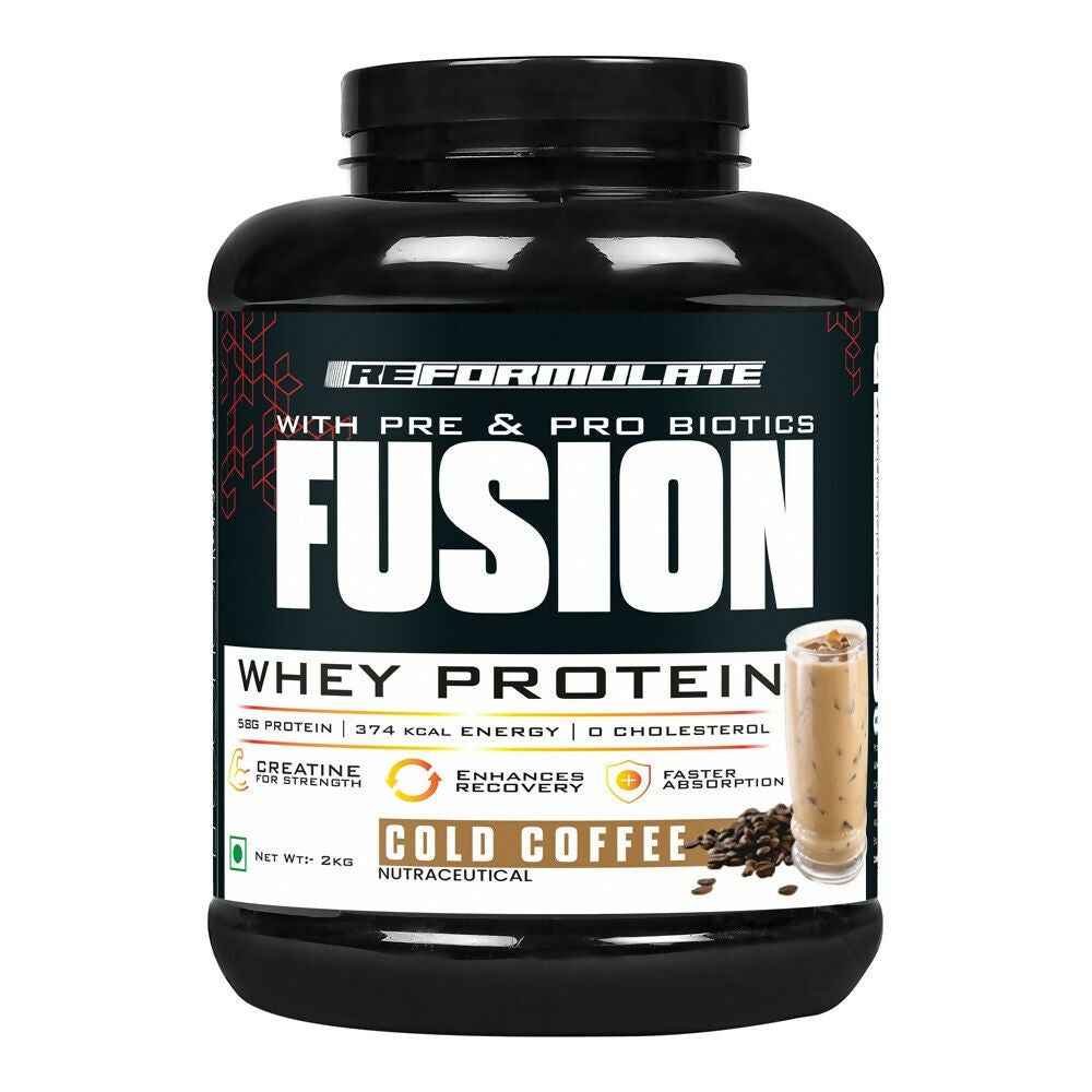 Reformulate Fusion Whey Protein With Pre & Pro Biotics I Muscle Growth I 58G Protein | 379 Kcal Energy - Cold Coffee | Grocsy